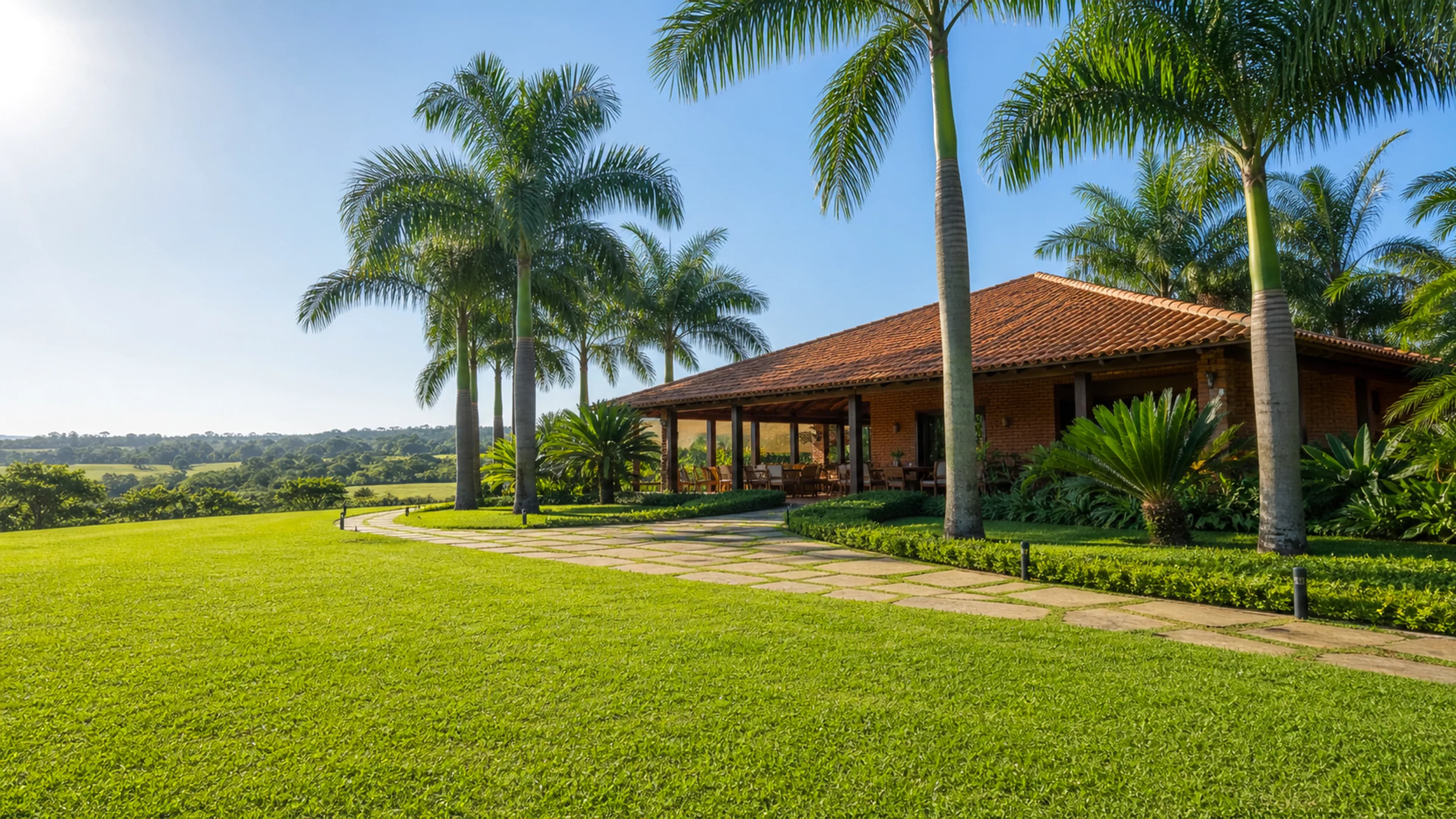 Gramado amplo e jardim de chácara com acabamento profissional em Boituva